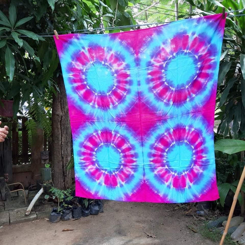 泰國製 手工紮染布 1m x 1m 野餐布 沙灘布 F